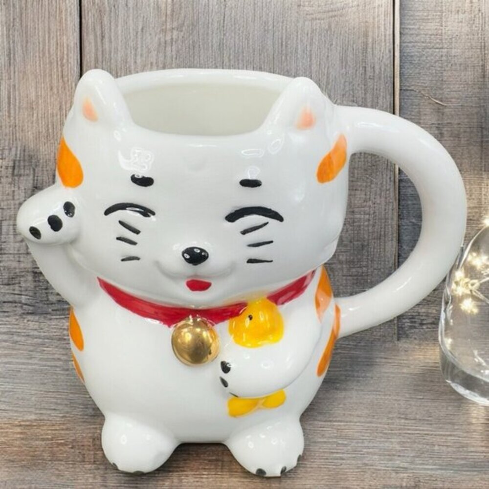 Spencers Gifts‎ Lucky Kitty Cat Figural Ceramic Coffee Mug Cup Whimsical Decor